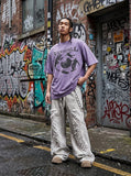 DAXUEN lavender oversized distressed gothic globe graphic t-shirt — model photo