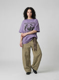 DAXUEN lavender oversized distressed gothic globe graphic t-shirt — model photo