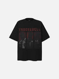 DAXUEN black oversized distressed gothic portrait graphic tee