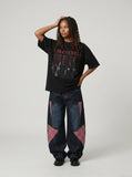 DAXUEN black oversized distressed gothic portrait graphic tee — model photo