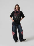 DAXUEN black oversized distressed gothic portrait graphic tee — model photo