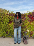 DAXUEN black oversized distressed gothic graphic tee — model photo