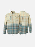 DAXUEN beige and blue gradient plaid button-up shirt