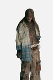 DAXUEN beige and blue gradient plaid button-up shirt