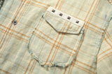 DAXUEN beige and blue gradient plaid button-up shirt
