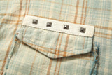 DAXUEN beige and blue gradient plaid button-up shirt