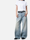 DAXUEN light blue distressed gradient wide-leg denim jeans