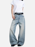 DAXUEN light blue distressed gradient wide-leg denim jeans