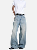 DAXUEN light blue distressed gradient wide-leg denim jeans
