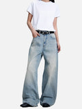 DAXUEN light blue distressed gradient wide-leg denim jeans