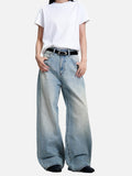 DAXUEN light blue distressed gradient wide-leg denim jeans