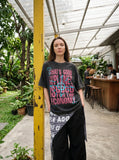 DAXUEN dark grey oversized distressed graffiti graphic t-shirt — model photo