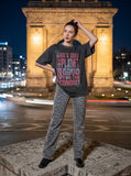 DAXUEN dark grey oversized distressed graffiti graphic t-shirt — model photo