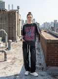 DAXUEN dark grey oversized distressed graffiti graphic t-shirt — model photo