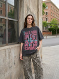 DAXUEN dark grey oversized distressed graffiti graphic t-shirt — model photo
