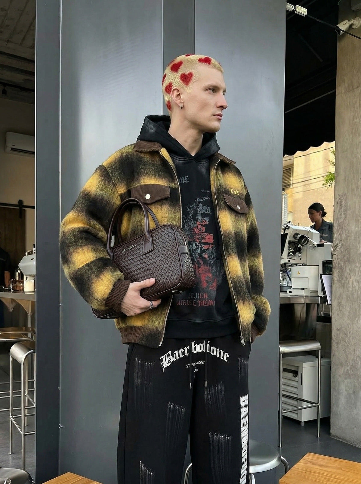DAXUEN Distressed graffiti wide-leg sweatpants — model photo