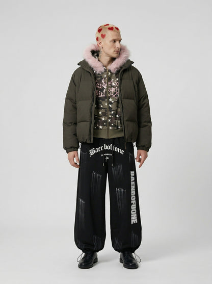 DAXUEN Distressed graffiti wide-leg sweatpants — model photo