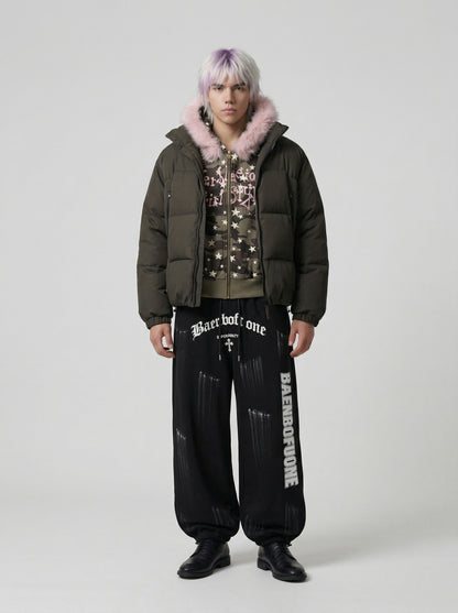DAXUEN Distressed graffiti wide-leg sweatpants — model photo