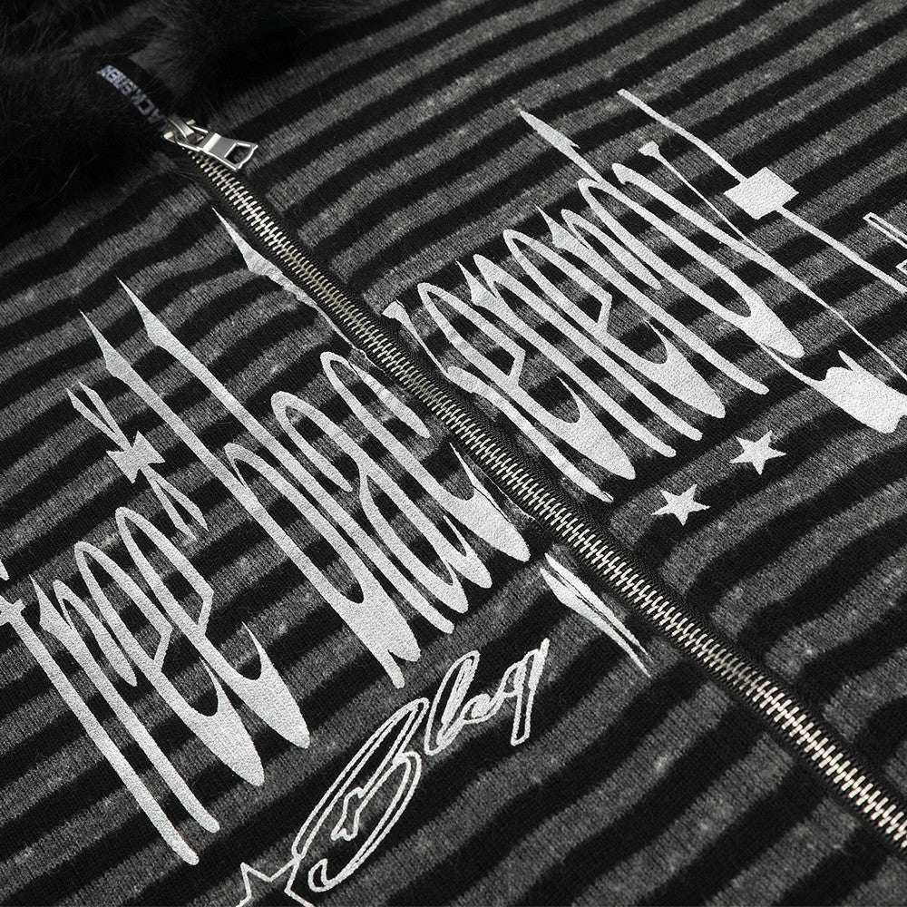 Striped Distressed Graphic Hoodie