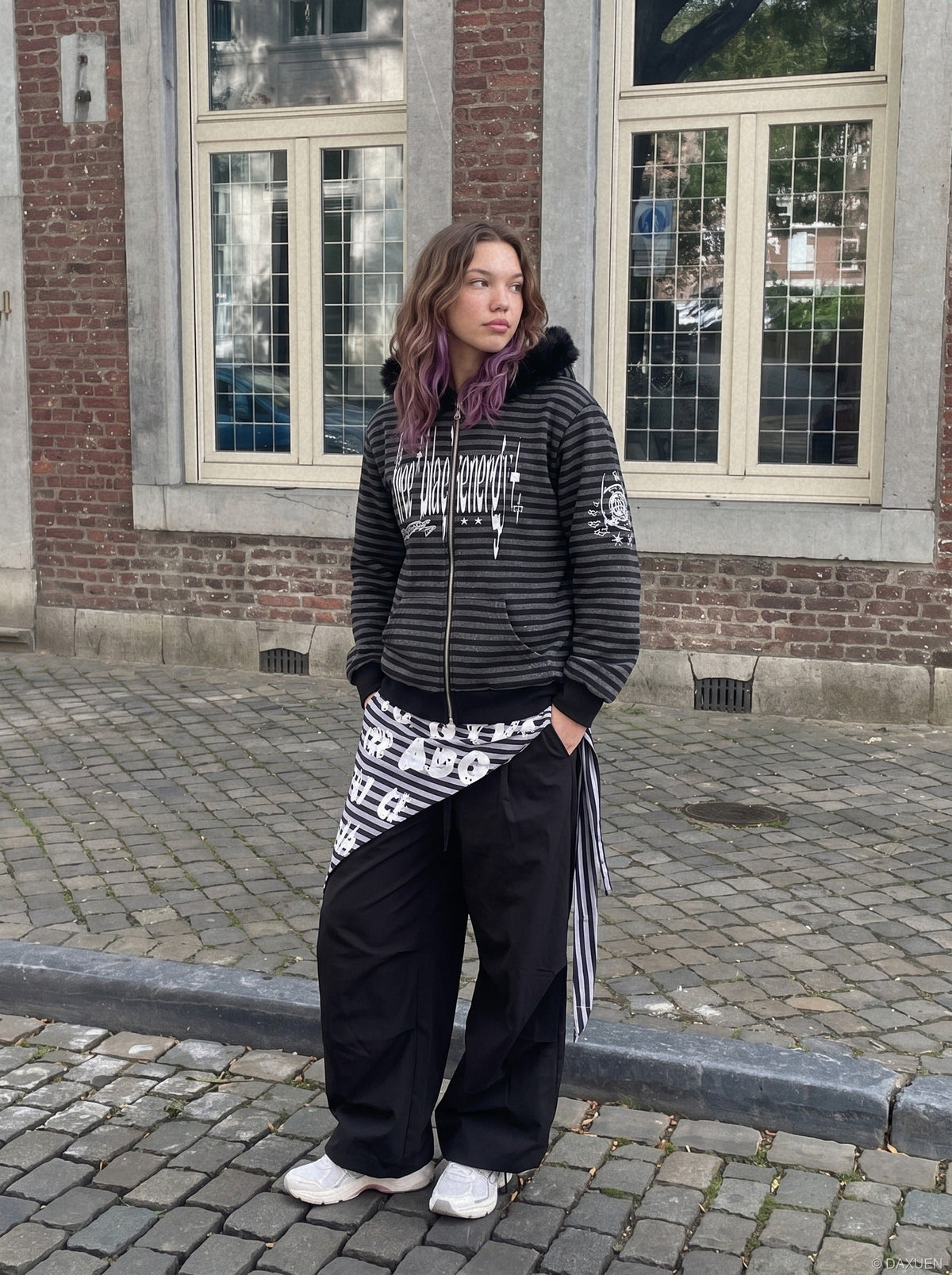 Striped Distressed Graphic Hoodie