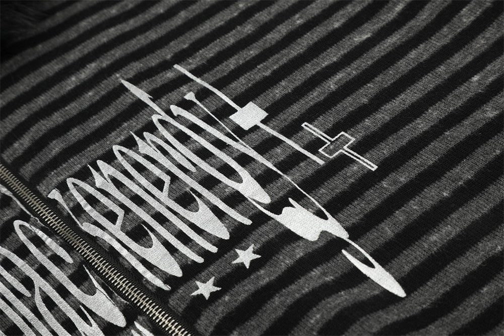 Striped Distressed Graphic Hoodie