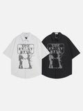 DAXUEN Distressed graphic button-up shirt with short sleeves