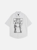 DAXUEN Distressed graphic button-up shirt with short sleeves — model photo