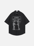 DAXUEN Distressed graphic button-up shirt with short sleeves