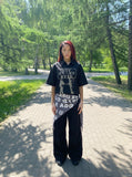 DAXUEN Distressed graphic button-up shirt with short sleeves — model photo