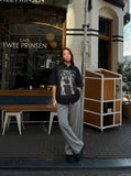 DAXUEN Distressed graphic button-up shirt with short sleeves — model photo
