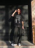 DAXUEN Distressed graphic button-up shirt with short sleeves — model photo