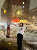 DAXUEN Distressed graphic crewneck T-shirt in white and grey melange — model photo