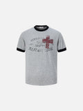 DAXUEN Distressed graphic crewneck T-shirt in white and grey melange