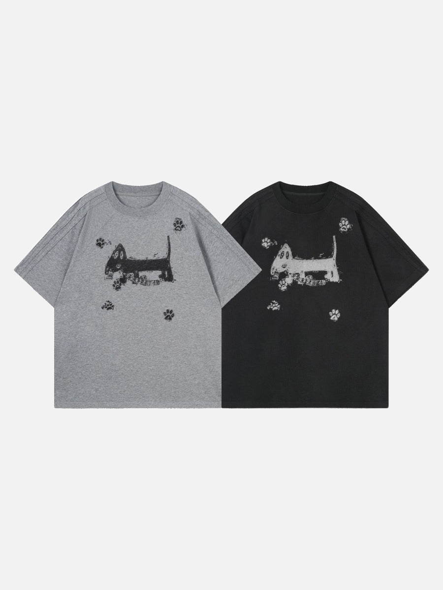 DAXUEN Distressed graphic dog print short-sleeved T-shirt