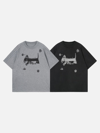 DAXUEN Distressed graphic dog print short-sleeved T-shirt