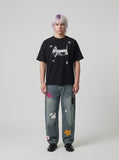 DAXUEN Distressed graphic dog print short-sleeved T-shirt — model photo