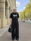 DAXUEN Distressed graphic dog print short-sleeved T-shirt — model photo