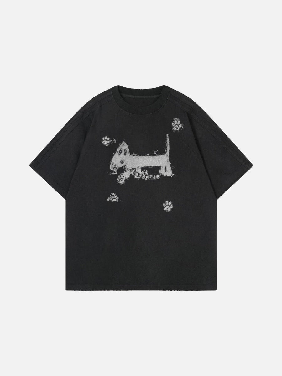 DAXUEN Distressed graphic dog print short-sleeved T-shirt