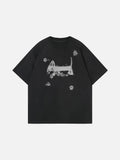 DAXUEN Distressed graphic dog print short-sleeved T-shirt