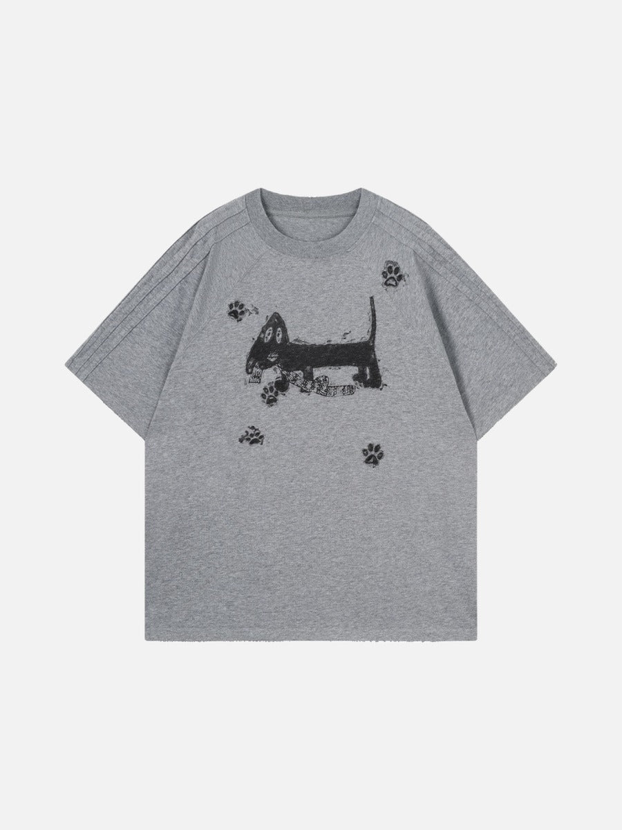 DAXUEN Distressed graphic dog print short-sleeved T-shirt