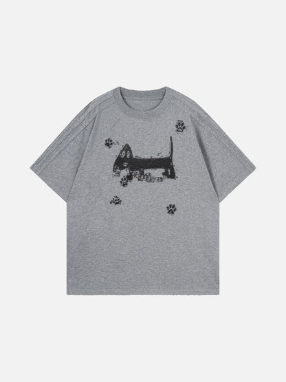 DAXUEN Distressed graphic dog print short-sleeved T-shirt