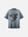 DAXUEN washed blue oversized distressed face graphic t-shirt