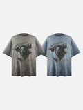 DAXUEN washed blue oversized distressed face graphic t-shirt