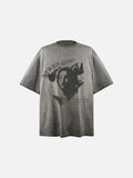 DAXUEN washed blue oversized distressed face graphic t-shirt
