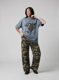 DAXUEN washed blue oversized distressed face graphic t-shirt — model photo