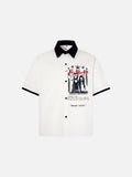 DAXUEN white distressed graphic filmstrip button-up shirt