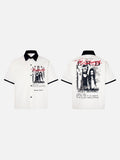 DAXUEN white distressed graphic filmstrip button-up shirt