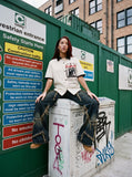DAXUEN white distressed graphic filmstrip button-up shirt — model photo