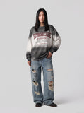 DAXUEN gradient oversized distressed graphic long-sleeve t-shirt — model photo