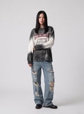 DAXUEN gradient oversized distressed graphic long-sleeve t-shirt — model photo